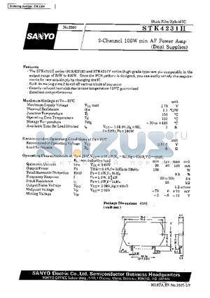 STK4231II datasheet - 2-Channel 100W min AF Power Amp(Dual Supplies), Thick Film Hybrid IC