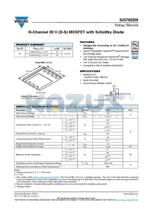 SIS782DN-T1-GE3 datasheet - N-Channel 30 V (D-S) MOSFET with Schottky Diode
