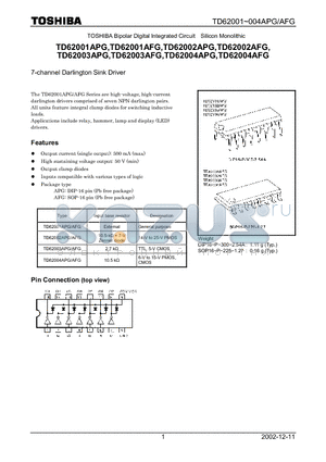 TD62004APG datasheet - TOSHIBA Bipolar Digital Integrated Circuit Silicon Monolithic