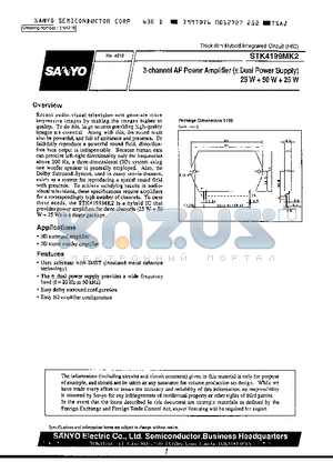 STK4199MK2 datasheet - 3-channel AF Power Amplifier (- Dual Power Supply) 25W50W25W