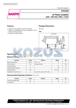 STK433 datasheet - AF Power Amplifier (5W  5W min, THD = 1.0%)