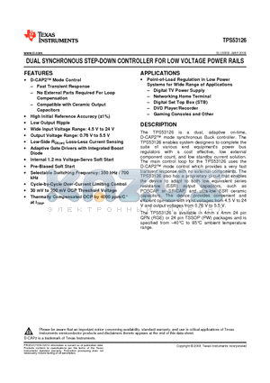 TPS53126PW datasheet - DUAL SYNCHRONOUS STEP-DOWN CONTROLLER FOR LOW VOLTAGE POWER RAILS