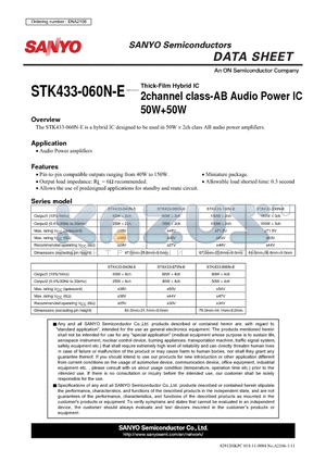 STK433-060N-E datasheet - 2channel class-AB Audio Power IC 50W50W