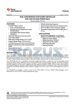 TPS53128PW datasheet - DUAL SYNCHRONOUS STEP-DOWN CONTROLLER FOR LOW VOLTAGE POWER RAILS