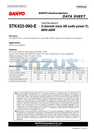 STK433-090-E datasheet - 2-channel class AB audio power IC,80W80W