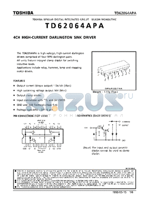 TD62064APA datasheet - 4CH HIGH-CURRENT DRALINGTON SINK DRIVER