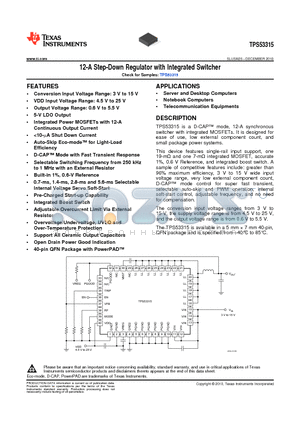 TPS53315 datasheet - 12-A Step-Down Regulator with Integrated Switcher