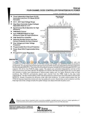 TPS5140PAG datasheet - FOUR-CHANNEL DC/DC CONTROLLER FOR NOTEBOOK PC POWER