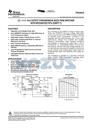 TPS54010PWP datasheet - 2.2 - 4 -V, 14-A OUTPUT SYNCHRONOUS BUCK PWM SWITCHER WITH INTEGRATED FETs (SWIFT)