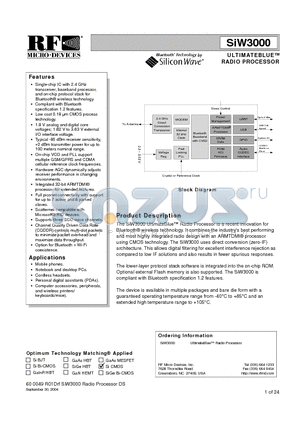 SIW3000GIP1 datasheet - ULTIMATEBLUE RADIO PROCESSOR