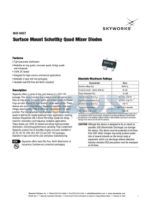 SOT-143 datasheet - Surface Mount Schottky Quad Mixer Diodes