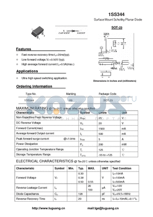 SOT-23 datasheet - Surface Mount Schottky Planar Diode