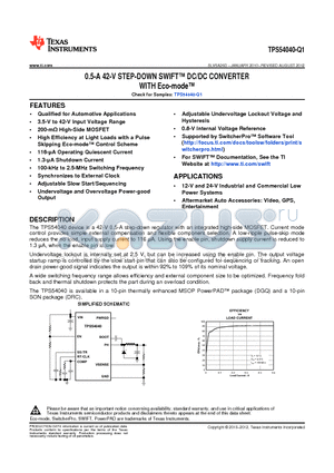 TPS54040-Q1 datasheet - 0.5-A 42-V STEP-DOWN SWIFT DC/DC CONVERTER WITH Eco-mode