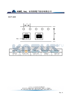 SOT-223 datasheet - Carrier Width (W) 12.0-0.1 mm  Pitch (P) 4.0-0.1 mm