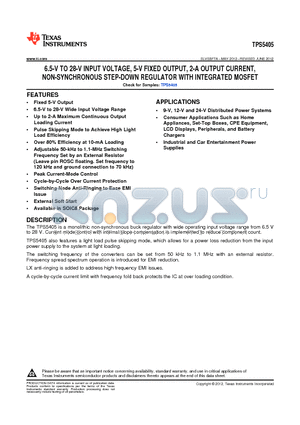 TPS5405 datasheet - 6.5-V TO 28-V INPUT VOLTAGE, 5-V FIXED OUTPUT, 2-A OUTPUT CURRENT, NON-SYNCHRONOUS STEP-DOWN REGULATOR WITH INTEGRATED MOSFET