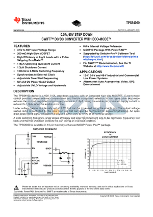 TPS54060DGQ datasheet - 0.5A, 60V STEP DOWN SWIFT DC/DC CONVERTER WITH ECO-MODE