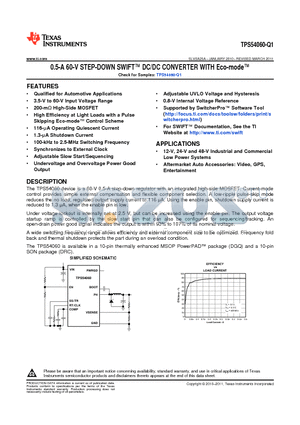 TPS54060QDGQRQ1 datasheet - 0.5-A 60-V STEP-DOWN SWIFT DC/DC CONVERTER WITH Eco-mode