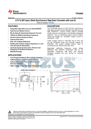 TPS54062 datasheet - 4.7V to 60V Input, 50mA Synchronous Step-Down Converter with Low IQ