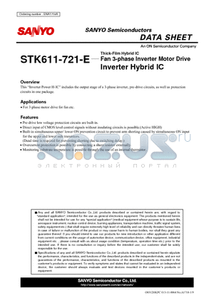 STK611-721-E datasheet - Fan 3-phase Inverter Motor Drive Inverter Hybrid IC