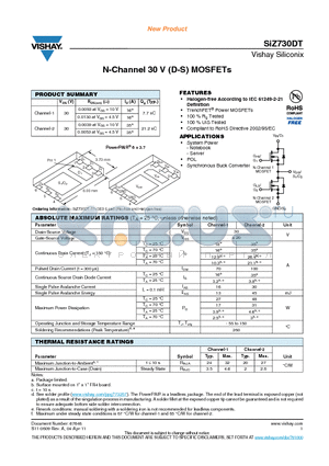 SIZ730DT-T1-GE3 datasheet - N-Channel 30 V (D-S) MOSFETs