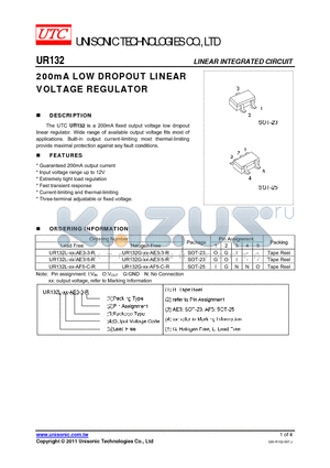 UR132G-XX-AE3-5-R datasheet - 200mA LOW DROPOUT LINEAR VOLTAGE REGULATOR