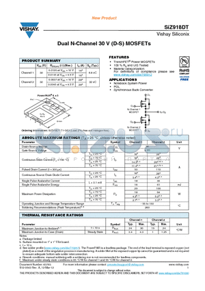 SIZ918DT datasheet - Dual N-Channel 30 V (D-S) MOSFETs