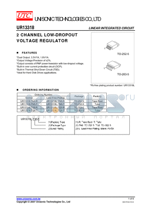 UR13318L-TQ5-R datasheet - 2 CHANNEL LOW-DROPOUT VOLTAGE REGULATOR
