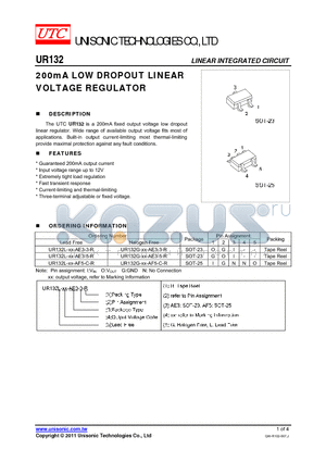 UR132L-XX-AF5-C-R datasheet - 200mA LOW DROPOUT LINEAR VOLTAGE REGULATOR