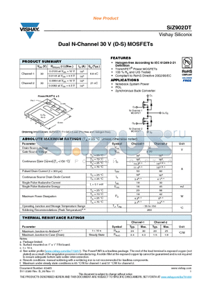 SIZ902DT datasheet - Dual N-Channel 30 V (D-S) MOSFETs