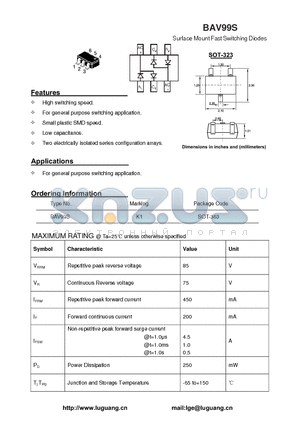 SOT-323 datasheet - Surface Mount Fast Switching Diodes