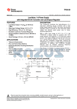 TPS54120RGYT datasheet - Low-Noise, 1-A Power Supply