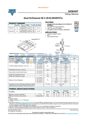 SIZ904DT datasheet - Dual N-Channel 30 V (D-S) MOSFETs