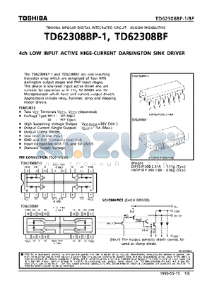 TD62308BF datasheet - 4CH LOW INPUT ACTIVE HIGH-CURRENT DARLINGTON SINK DRIVER