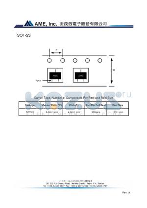 SOT-23 datasheet - Carrier Width (W) 8.0-0.1 mm  Pitch (P) 4.0-0.1 mm