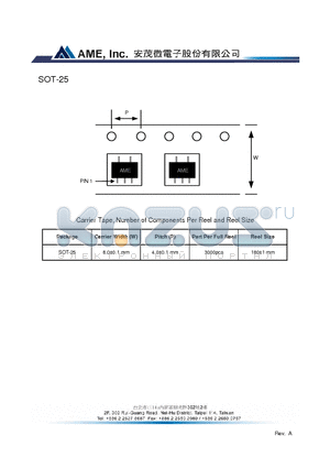 SOT-25 datasheet - Carrier Width (W) 8.0-0.1 mm  Pitch (P) 4.0-0.1 mm