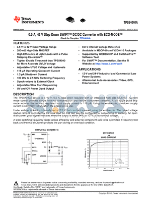 TPS54040ADRCT datasheet - 0.5 A, 42 V Step Down SWIFT DC/DC Converter with ECO-MODE