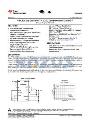 TPS54060A datasheet - 0.5A, 60V Step Down SWIFT DC/DC Converter with ECO-MODE