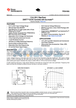 TPS54160ADRCT datasheet - 1.5-A, 60-V, Step-Down SWIFT DC/DC Converter with Eco-mode