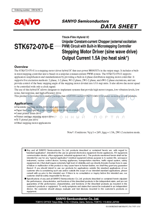 STK672-070-E datasheet - Stepping Motor Driver Output Current 1.5A