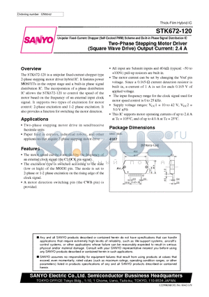 STK672-120 datasheet - Two-Phase Stepping Motor Driver (Square Wave Drive) Output Current: 2.4 A