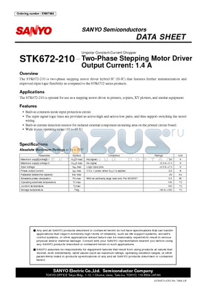 STK672-210 datasheet - Two-Phase Stepping Motor Driver Output Current: 1.4 A