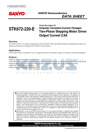 STK672-220-E datasheet - Thick-Film Hybrid IC Unipolar Constant-Current Chopper Two-Phase Stepping Motor Driver Output Current 2.8A