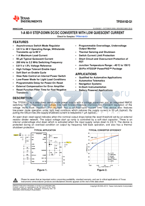 TPS54162-Q1 datasheet - 1-A 60-V STEP-DOWN DC/DC CONVERTER WITH LOW QUIESCENT CURRENT