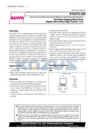 STK672-330 datasheet - Two-Phase Stepping Motor Driver (Square Wave Drive) Output Current: 1.8 A