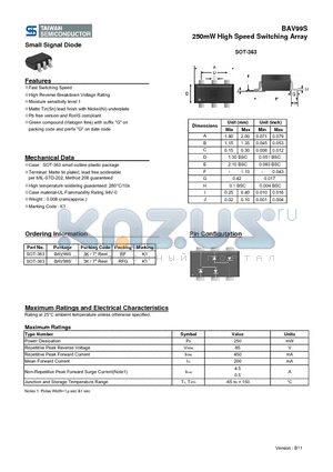 SOT-363RF datasheet - 250mW High Speed Switching Array