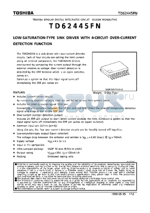 TD62445FN datasheet - LOW-SATURATION-TYPE SINK DRIVER WITH 4-CIRCUIT OVER-CURRENT DETECTION FUNCTION