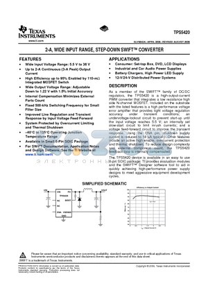 TPS5420 datasheet - 2-A, WIDE INPUT RANGE, STEP-DOWN SWIFT CONVERTER