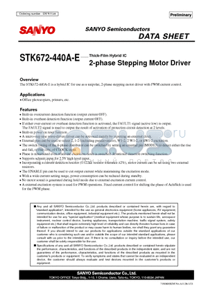 STK672-440A-E datasheet - Thick-Film Hybrid IC 2-phase Stepping Motor Driver