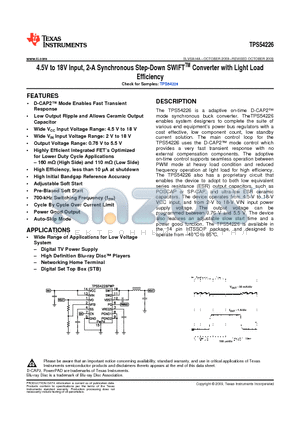 TPS54226 datasheet - 4.5V to 18V Input 2-A Synchronous Step-Down SWIFTTM Converter with Light Load Efficiency