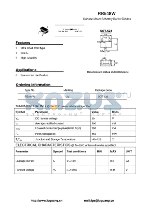 SOT-523 datasheet - Surface Mount Schottky Barrier Diodes